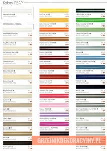 Paleta kolorów specjalnych do grzejników dekoracyjnych Irsap